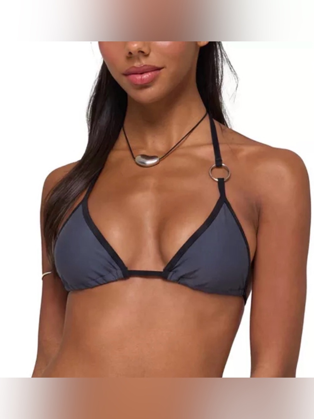 Edikted Kenni Ring Contrast Triangle Bikini Top Grey XS NWT